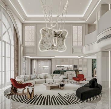 French pick empty villa living room western kitchen sink villa living room linear chandelier