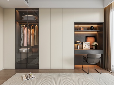 Modern Italian Bedroom Wardrobe Dressing Table Glass Door Wardrobe Dressing Cabinet Ornaments Leather Chair