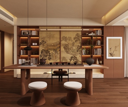 New Chinese Zen Tea Room Solid Wood Tea Table and Chair Tea Tasting Area Balcony Tea Room Song Style Aesthetic Tea Room