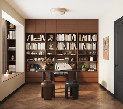Retro Study Middle and Ancient Style Study American Study Bookcase Bookshelf Desk Combination