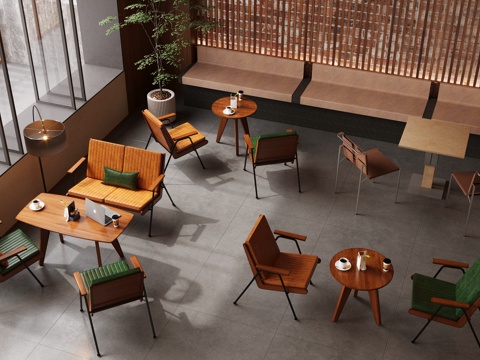 Vintage Middle Ancient Cafe Coffee Shop Dining Table and Chair Coffee Table and Chair Coffee Shop Booth Sofa Coffee