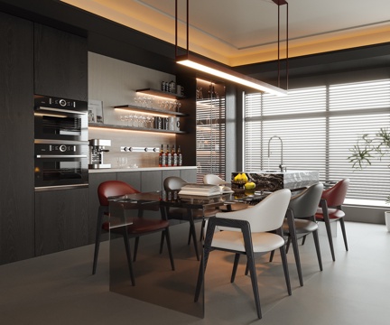 Modern DiningRoom Dining Table and Chair Sideboard Wine Cabinet