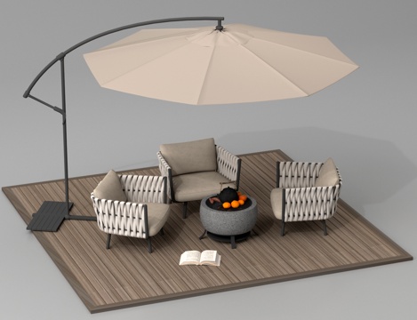 Courtyard sofa outdoor sofa leisure sofa umbrellas 3d model