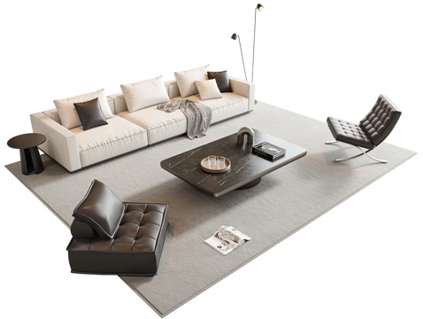 Italian Sofa Coffee Table Combination Multi-person Sofa Sectional Sofa Straight Row Sofa Marble Coffee Table