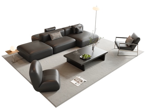 Italian Sofa Coffee Table Combination Double-sided Sofa Leather Art Sofa Multi-person Sofa Sectional Sofa