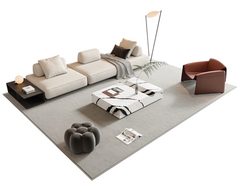 Italian Sofa Coffee Table Combination Multi-person Sofa Sectional Sofa Straight Row Sofa Marble Coffee Table