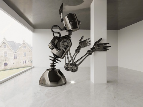 Modern Black Metal Robot Toy Metal Sculpture Metal Ornaments