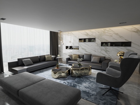 Modern high gray living room sofa coffee table chair