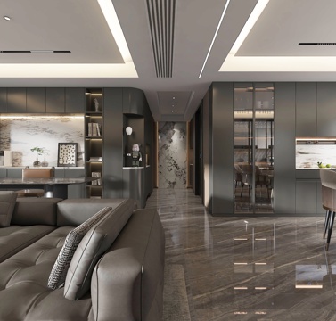 Minimalist high gray living room