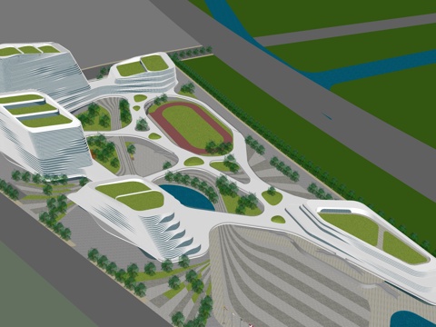 Modern Industrial Park Super High-rise Office Building Roof Greening Park Planning