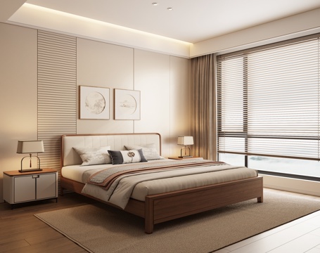 New Chinese Zen Bedroom Master Bedroom Second Bedroom Double Bed Elderly Room