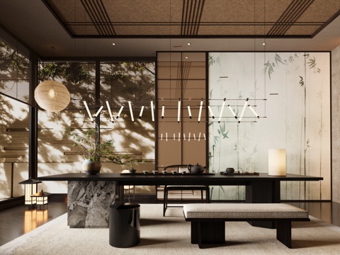 New Chinese Zen Tea Room Tea Room Tea Tasting Area Club Tea Room Tea Table and Chair Song Style Aesthetic Tea Room