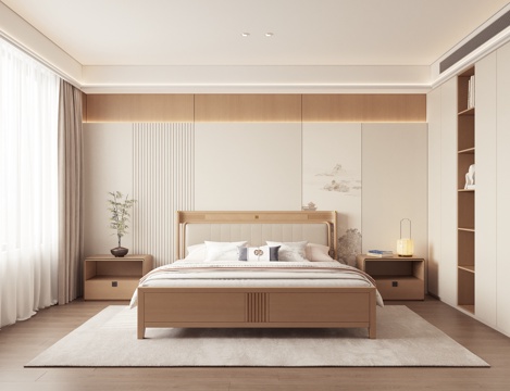 New Chinese Zen Bedroom Master Bedroom Second Bedroom Double Bed