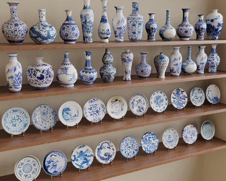 Neo-Chinese Style Blue and white porcelain plate Blue and white porcelain bottle Ceramic ware Porcelain jar Ornaments