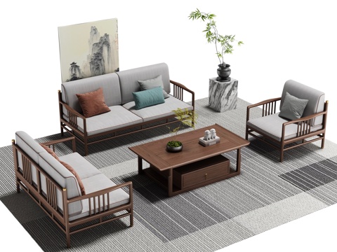 New Chinese Sofa Coffee Table Sectional Sofa Coffee Table Sofa Coffee Table Single Sofa Multiplayer Sofa