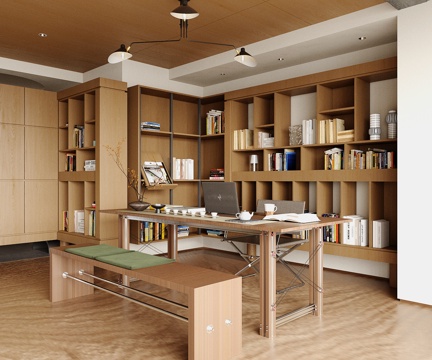 Log Study Living Room Study Open Study Mid-century Style Study Retro Style Study