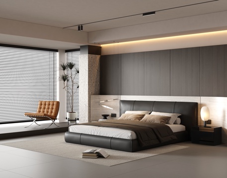 Italian Minimalist Bedroom Black and White Bedroom Bay Window Bedroom Master Bedroom