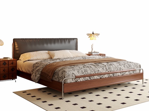French Double Bed Bedside Cabinet