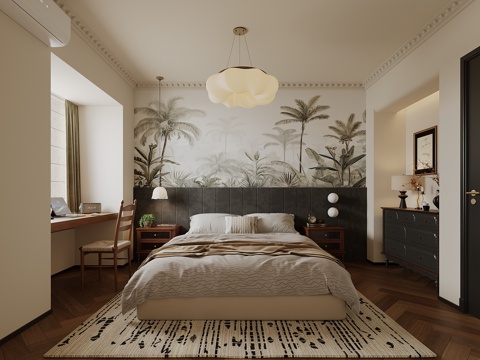 American Middle Tropical Plant Bedroom