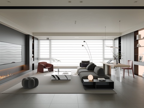 Italian Minimalist Living Room Large Flat Floor Living Room Horizontal Hall Sofa Coffee Table Combination Straight Row Sofa