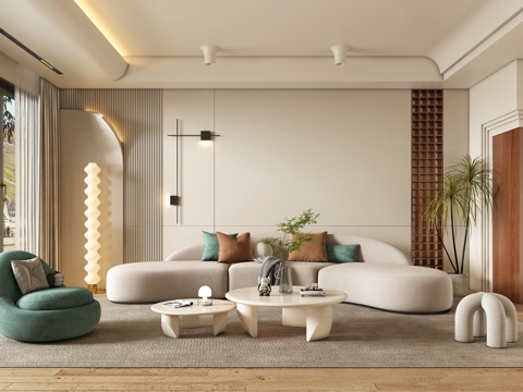 Wabi-sabi Style Cream Living Room Sofa