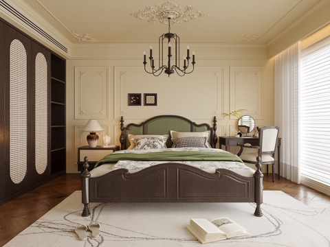 American Bedroom Double Bed Bedside Table Bedroom Chandelier