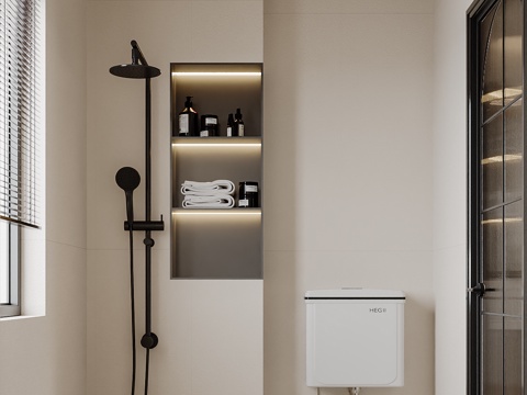 Modern Cream Toilet Shower Shower Niche Squat Toilet Bathroom Glass Door Toilet
