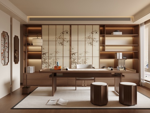 New Chinese Zen Study Song's Study Mediocre Study Desk Chair Bookcase Open