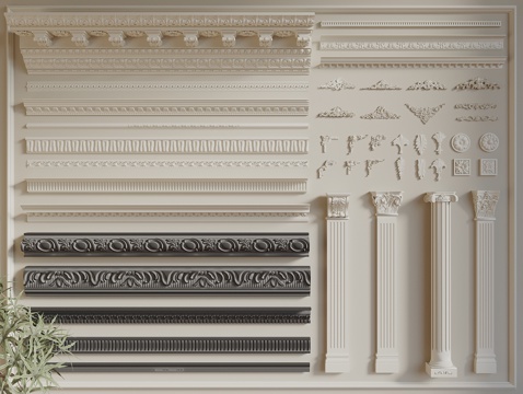 French simple European gypsum line carved Roman column stigma angle flower gypsum component decorative line
