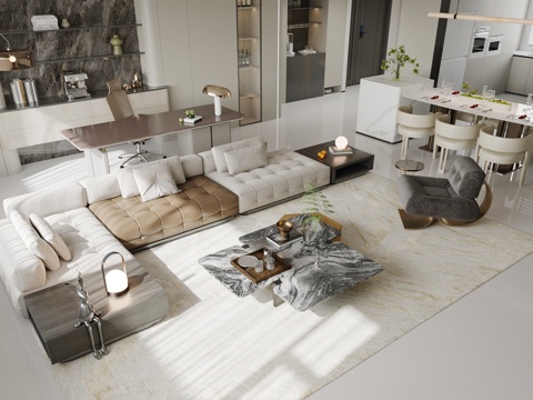Modern Italian Living&Dining Room Affordable Luxury Style Italian Guest DiningRoom High-class Grey Guest Restaurant Daping Guest Restaurant