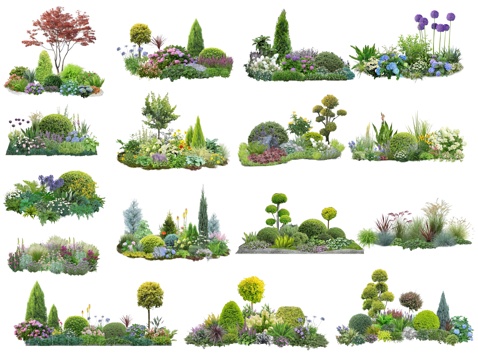 2D Flower Border Plant Group Flower Mirror Flower Mirror Plant Combination Flower and Grass