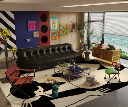 Modern Home Living Room Bauhaus Living Room Memphis Living Room Retro Style Living Room Dopamine Living Room