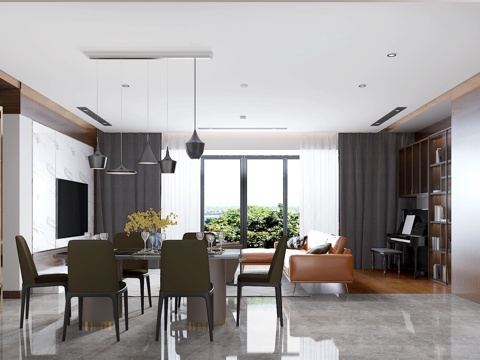 Modern Living Room Dining Room Sofa Chandelier