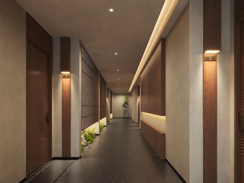 Neo-Chinese Style Tea Room Aisle Club Corridor Landscape Corridor Landscape Interior Landscaping