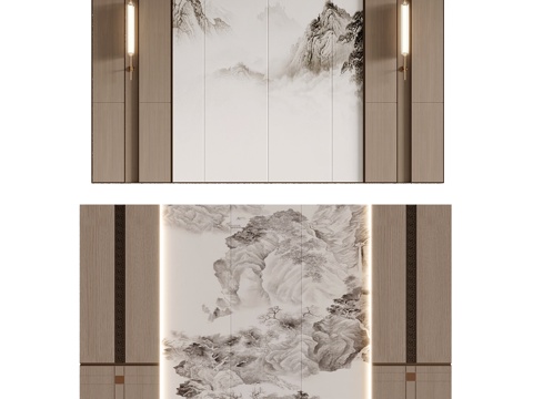 Wall New Chinese background wall Bedside background wall Sofa background wall