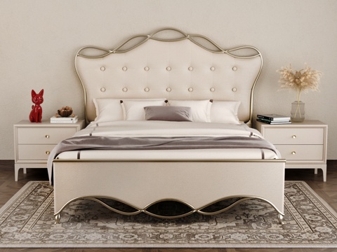 French Cream Double Bed Leather Double Bed