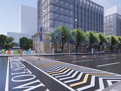 Modern road creative zebra crossing design street corner landscape
