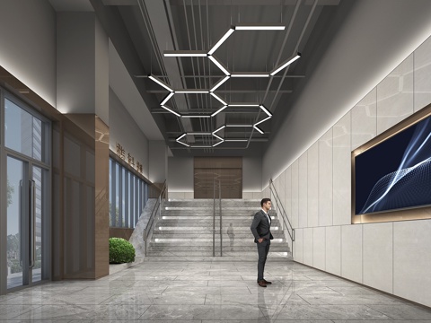 Modern Service Center aisle industrial wind office hall aisle