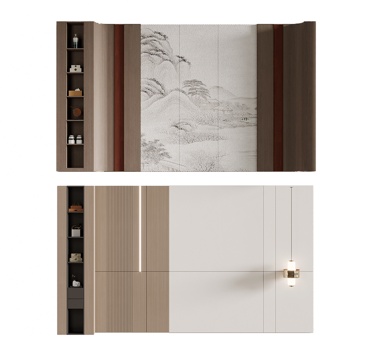 Wall New Chinese background wall Bedside background wall