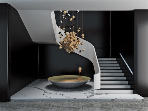 Sculpture Landscape of Art Display Handrail Device in Stairwell
