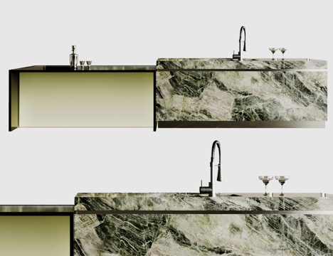 Modern water bar marble dining table kitchen island table glass dining table faucet