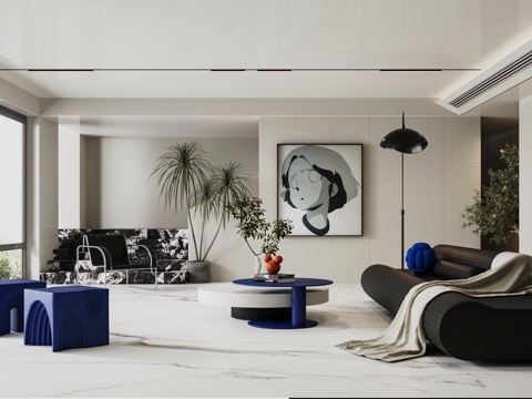 Modern minimalist black and white gray living room
