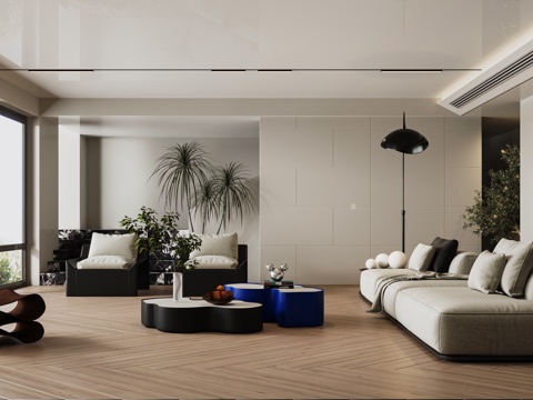 Modern minimalist black and white gray living room