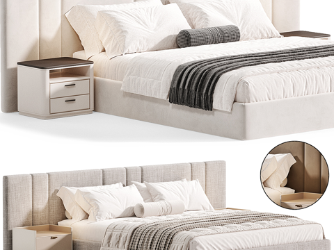 Modern cream fabric double bed