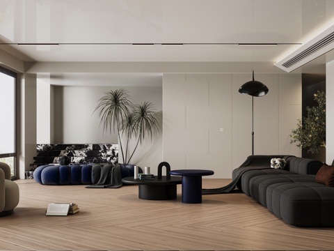 Modern minimalist black and white gray living room