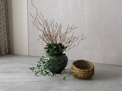 Pot of Wabi-sabi Style Green Plant