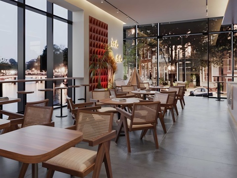 Log Cafe Coffee Table and Chair Milk Tea Shop Coffee Shop Operator Cashier Front Desk Coffee Shop