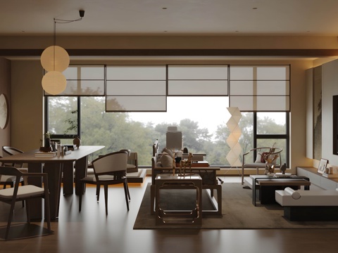 New Chinese Zen Living&Dining Room Song Aesthetic Guest DiningRoom Song Guest Restaurant Chinese Guest Restaurant