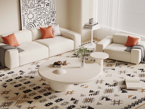 Modern cream style living room sofa coffee table combination