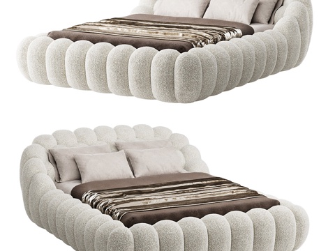 Modern Italian Cream Style Fabric Double Bed